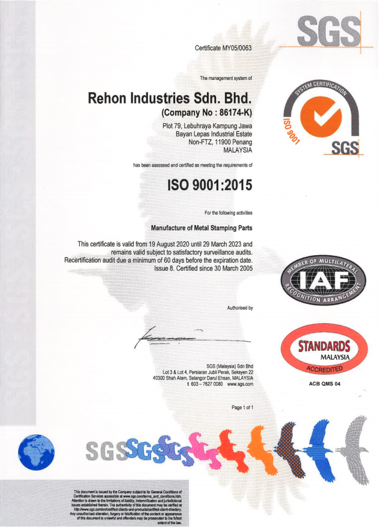 Rehon Industries ISO 9001 Certified